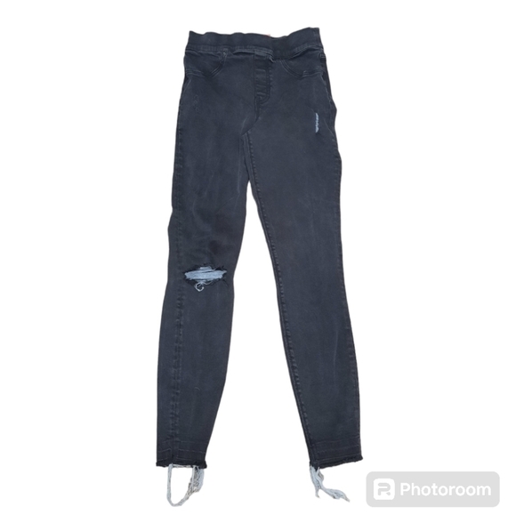 SPANX (Small) Sarah Blakely Distressed Ankle Skinny Pull on Jean Jeggings Black - Picture 2 of 9